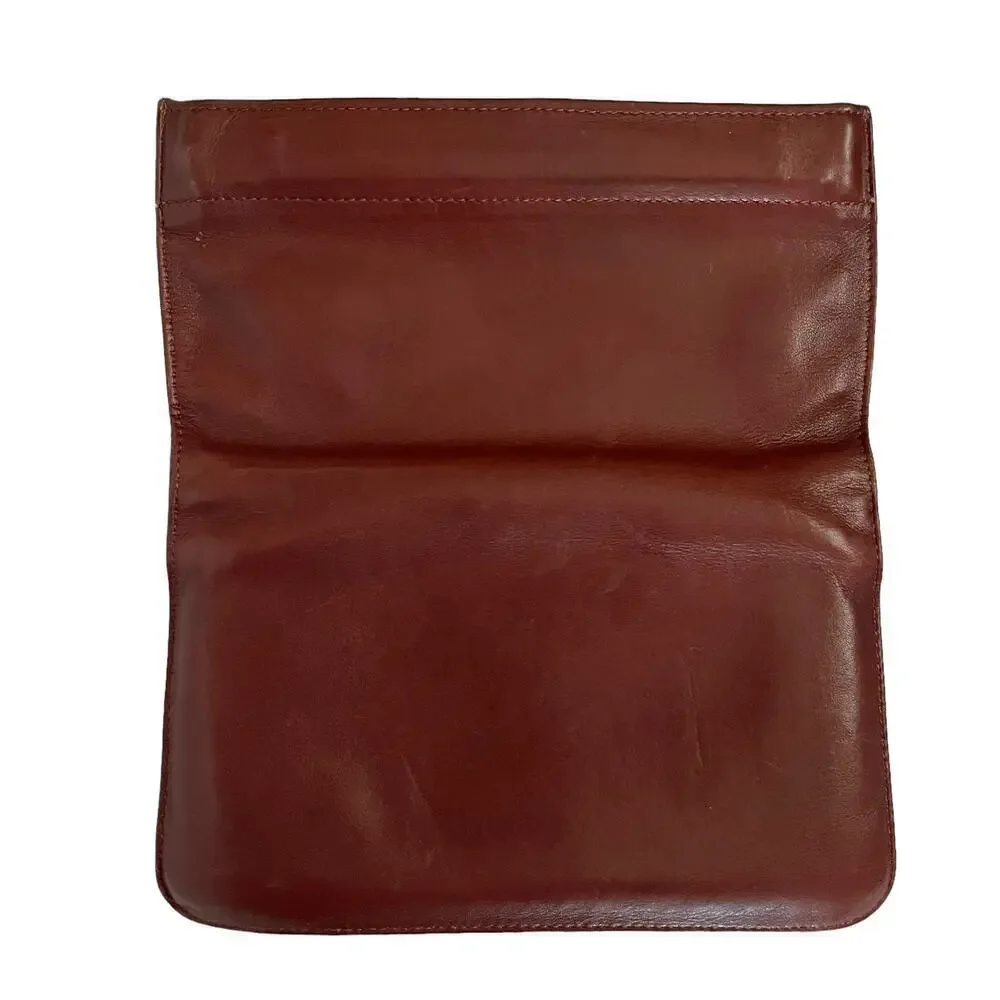 Vintage Bosca Burgundy Full-Grain Leather Foldover Clutch Purse Wallet